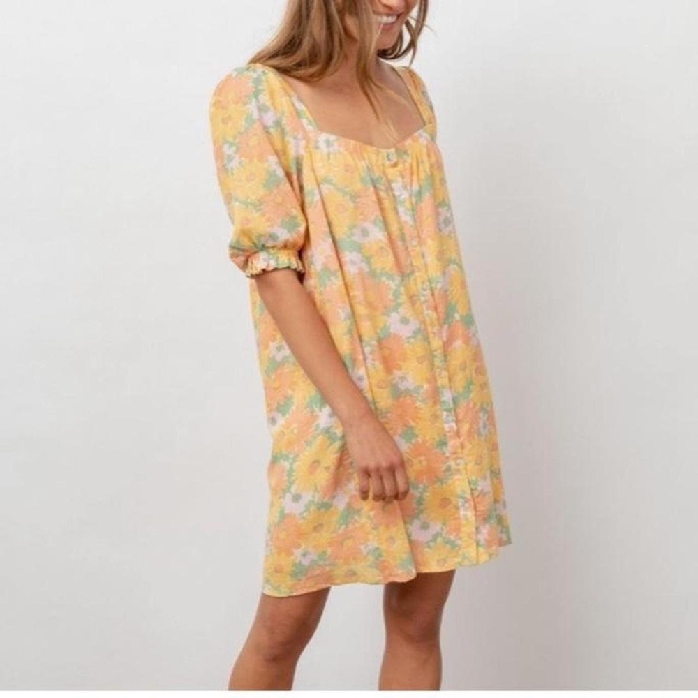 Rails Isa Dress in Daisy Meadow Linen Blend Square Neckline Resortwear - Sz S